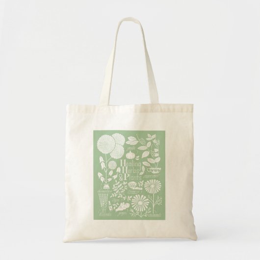 Groene kruiden en planten geïllustreerde canvas ta tote bag (Voorkant)