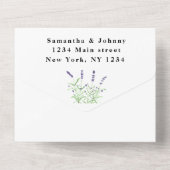 Groene kruiden Waterverf Paarse lavender Weddensch All In One Uitnodiging (Achterkant)