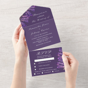 Groene kruiden Waterverf Paarse lavender Weddensch All In One Uitnodiging