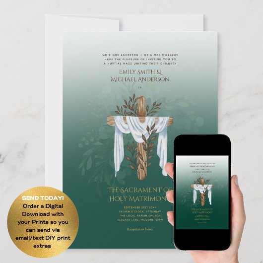 Groene Kruis Katholieke Nuptial Mass Bruiloft Kaart