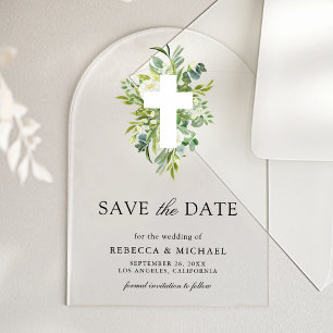 Groene Kruis Katholieke Trouw Save the Date Acryl Uitnodigingen