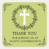 Groene Kruis krans bevestiging Vierkante Sticker (Voorkant)