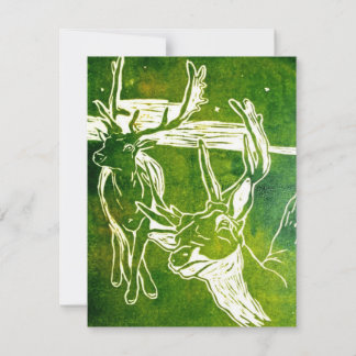 Groene Kruising Hert linoleumsnede RSVP Kaartje