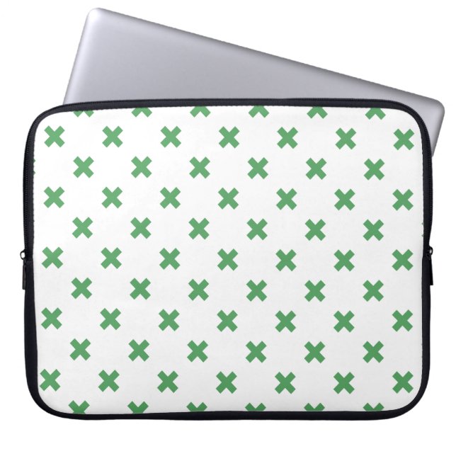 Groene kruisstiften op wit laptop sleeve (Voorkant)