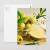 Groene kuiltjes gemaakte in olijven die met briefkaart (Voorkant / Achterkant)