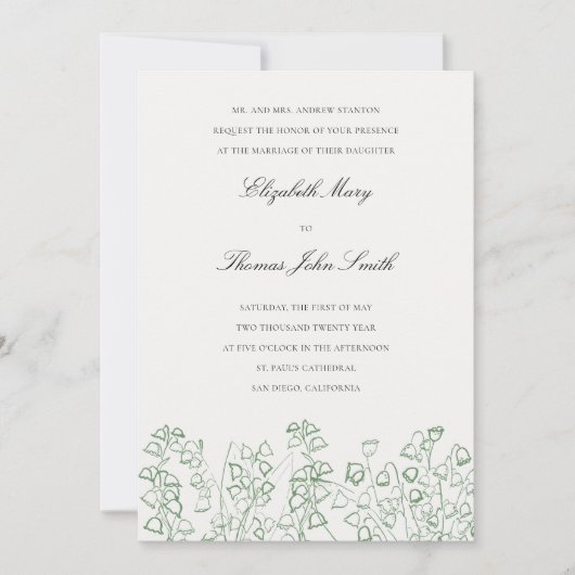 Groene Kunst Bloemenschets Lily Valley Formele bru Kaart (Voorkant)