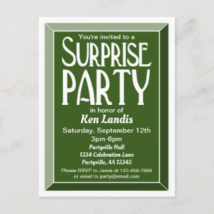 Groene Kunst Deco Beveled Birthday Surprise Party Uitnodiging Briefkaart