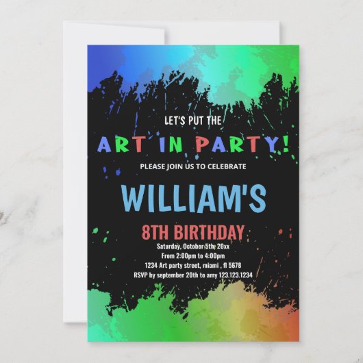 Groene kunst in feestverf - Birthday - uitnodiging (Voorkant)