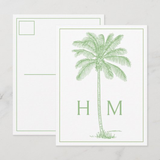 Groene Kust Palmetto Palm Monogram Briefkaart (Voorkant / Achterkant)