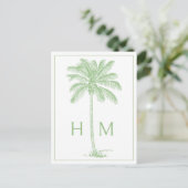 Groene Kust Palmetto Palm Monogram Briefkaart (Staand voorkant)