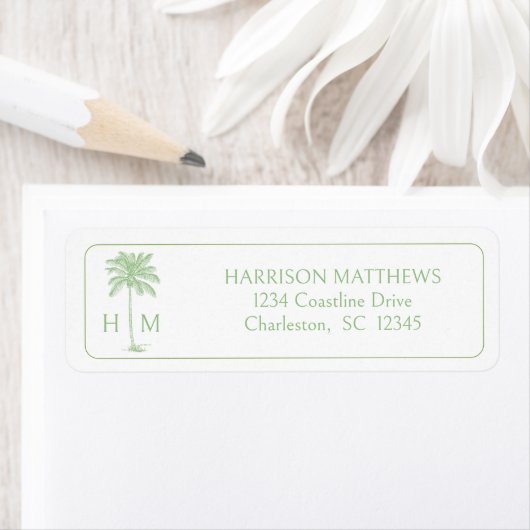 Groene Kust Palmetto Palm Monogram Etiket (Insitu)
