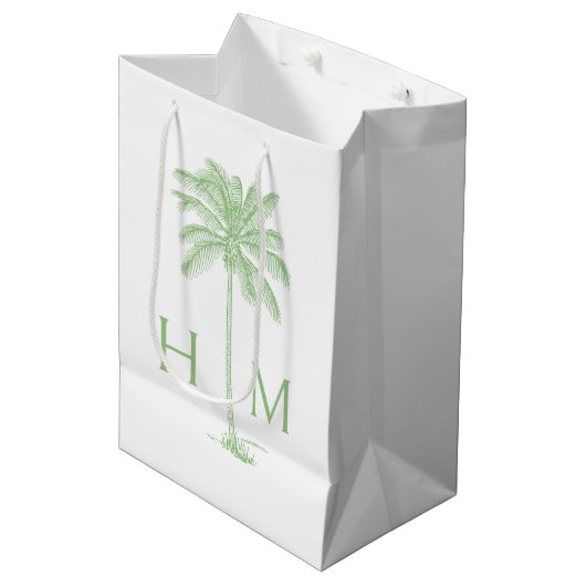 Groene Kust Palmetto Palm Monogram Medium Cadeauzakje (Voorkant Gekanteld)