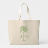 Groene Kustpalm Monogram Grote Tote Bag (Achterkant)