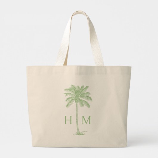 Groene Kustpalm Monogram Grote Tote Bag (Achterkant)