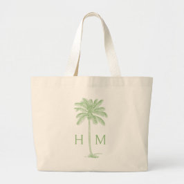 Groene Kustpalm Monogram Grote Tote Bag