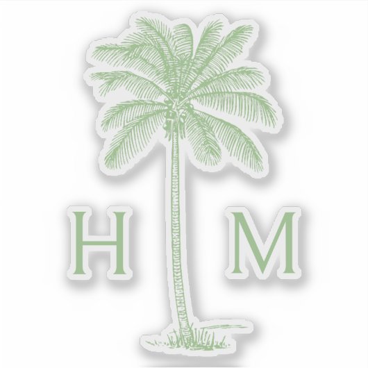 Groene Kustpalm Monogram Sticker (Voorkant)
