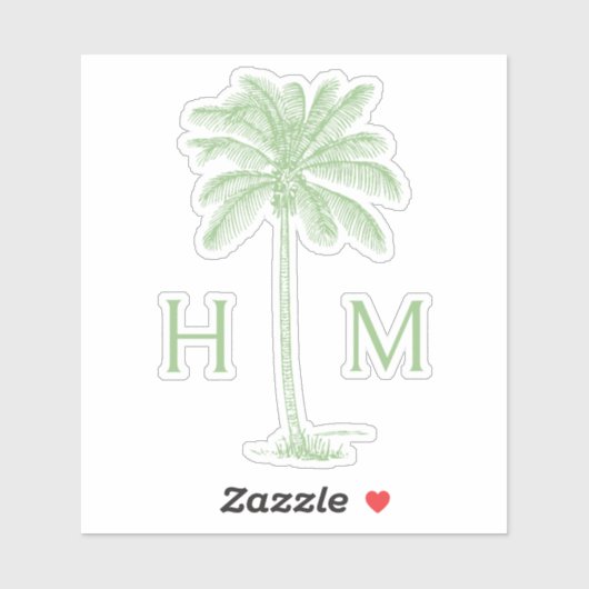 Groene Kustpalm Monogram Sticker (Vel)