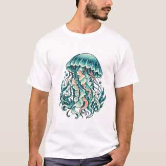Groene kwal met stromende oceaan tentakels t-shirt