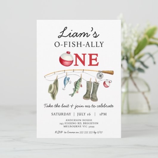  groene laarzen O-Fish-Ally One 1st Birthday Kaart (Staand voorkant)