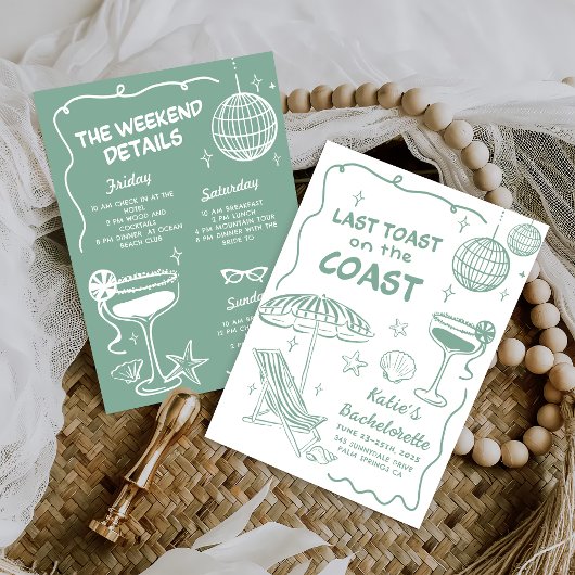 Groene laatste toast op de kust strand bachelorett kaart