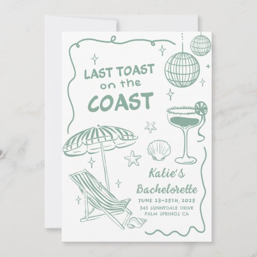 Groene laatste toast op de kust strand bachelorett kaart (Voorkant)