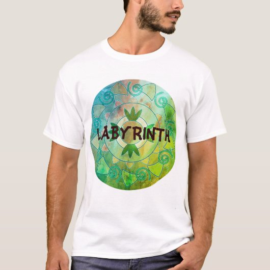 Groene Labyrint aanpasbare tekst ronmandala T-shirt (Voorkant)