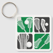 Groene Lacrosse Blokken van Stokken en Ballen Sleutelhanger (Voorkant)