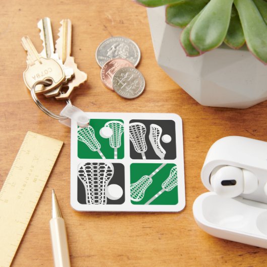 Groene Lacrosse Blokken van Stokken en Ballen Sleutelhanger (Bureau)