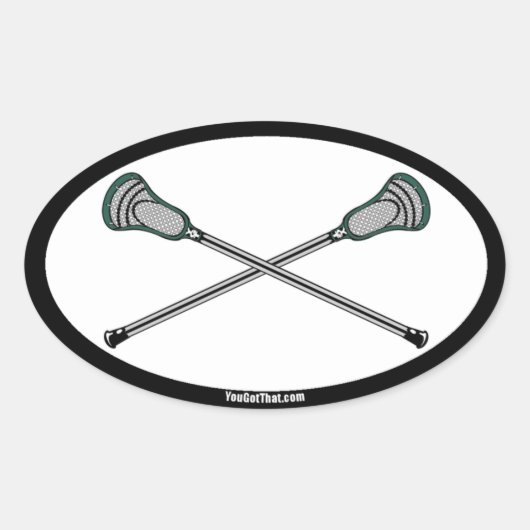 Groene Lacrosse Sticks Ovale Sticker (Voorkant)