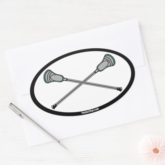Groene Lacrosse Sticks Ovale Sticker (Envelop)