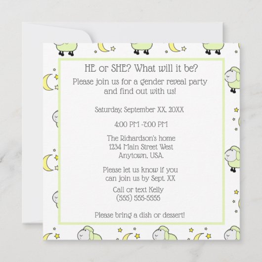 Groene Lam Met Maan En Sterren Gender Reveal Party Kaart (Achterkant)