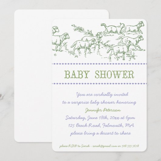 Groene Lamb Baby shower Uitnodiging - unisex (Voorkant / Achterkant)