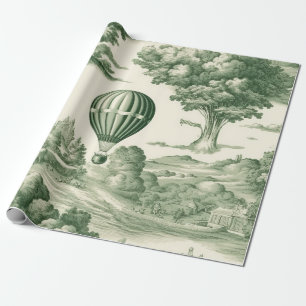 Groene landelijke heteluchtballon toile (4) cadeaupapier