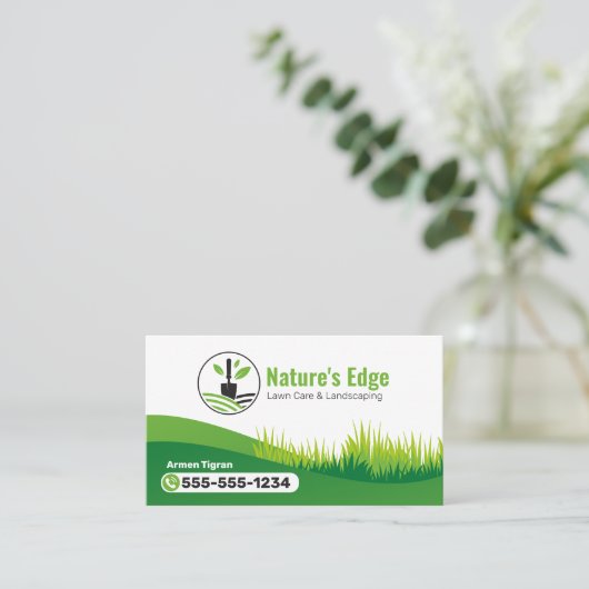 Groene Landscaping Lawn Care Tuinman Maaien Visitekaartje (Staand voorkant)