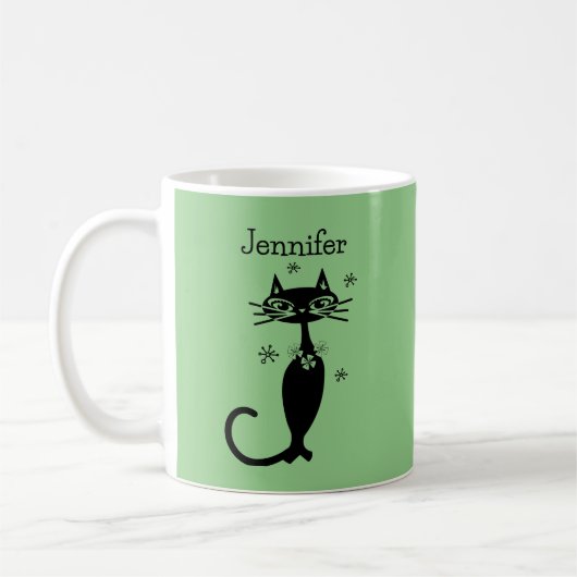 Groene Lange Hals Kat MCM Stijl Koffie Retro Mok (Links)