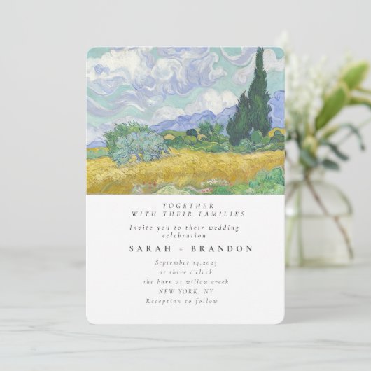 Groene Lanscape Oud schilderbruiloft Kaart (Staand voorkant)
