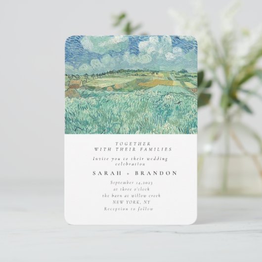 Groene Lanscape Oud schilderbruiloft Kaart (Staand voorkant)