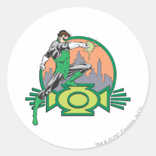 Groene Lantaarn en Cityscape Ronde Sticker