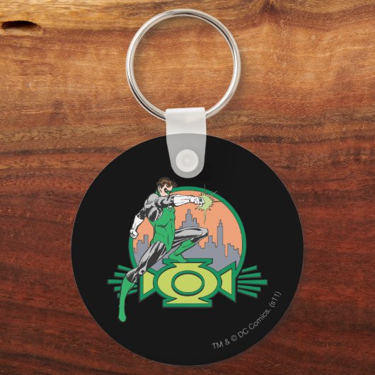 Groene Lantaarn en Cityscape Sleutelhanger (Voorkant)