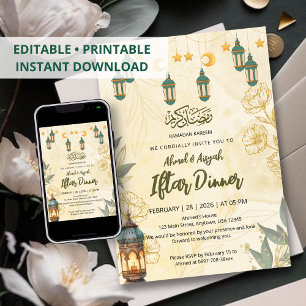 Groene Lantaarn & Gouden Bloem Ramadan Iftar Kaart