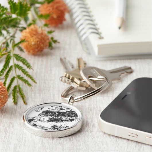 Groene Lantaarn in de trenches, zwart en wit Sleutelhanger (Zijkant)