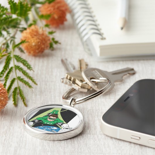 Groene Lantaarn in ruimte Sleutelhanger (Zijkant)