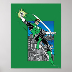 Groene Lantaarn met achtergrond stad Poster