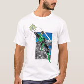 Groene Lantaarn met achtergrond stad T-shirt (Voorkant)
