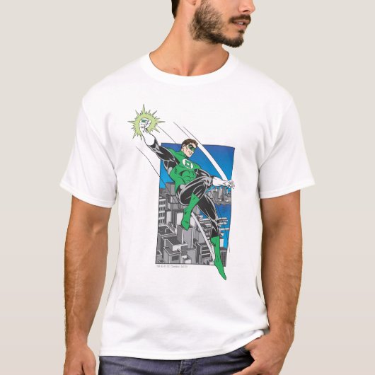 Groene Lantaarn met achtergrond stad T-shirt (Voorkant)