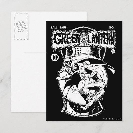 Groene Lantaarn met cape in gevecht, zwart en wit Briefkaart (Voorkant / Achterkant)