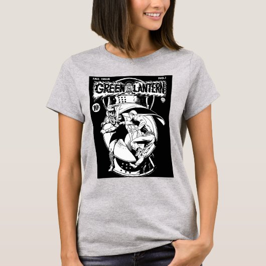 Groene Lantaarn met cape in gevecht, zwart en wit T-shirt (Voorkant)