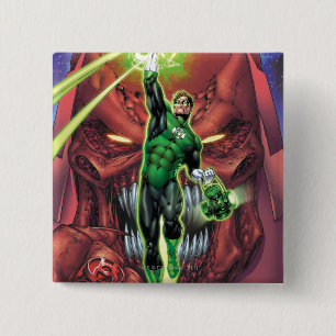 Groene Lantaarn met lichtstroom - Kleur Vierkante Button 5,1 Cm