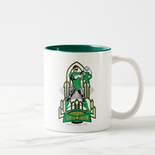 Groene Lantaarn op decoratieve achtergrond Tweekleurige Koffiemok (Rechts)