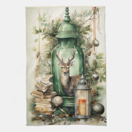 Groene  lantaarn Stag Boeken Kerst Theedoek